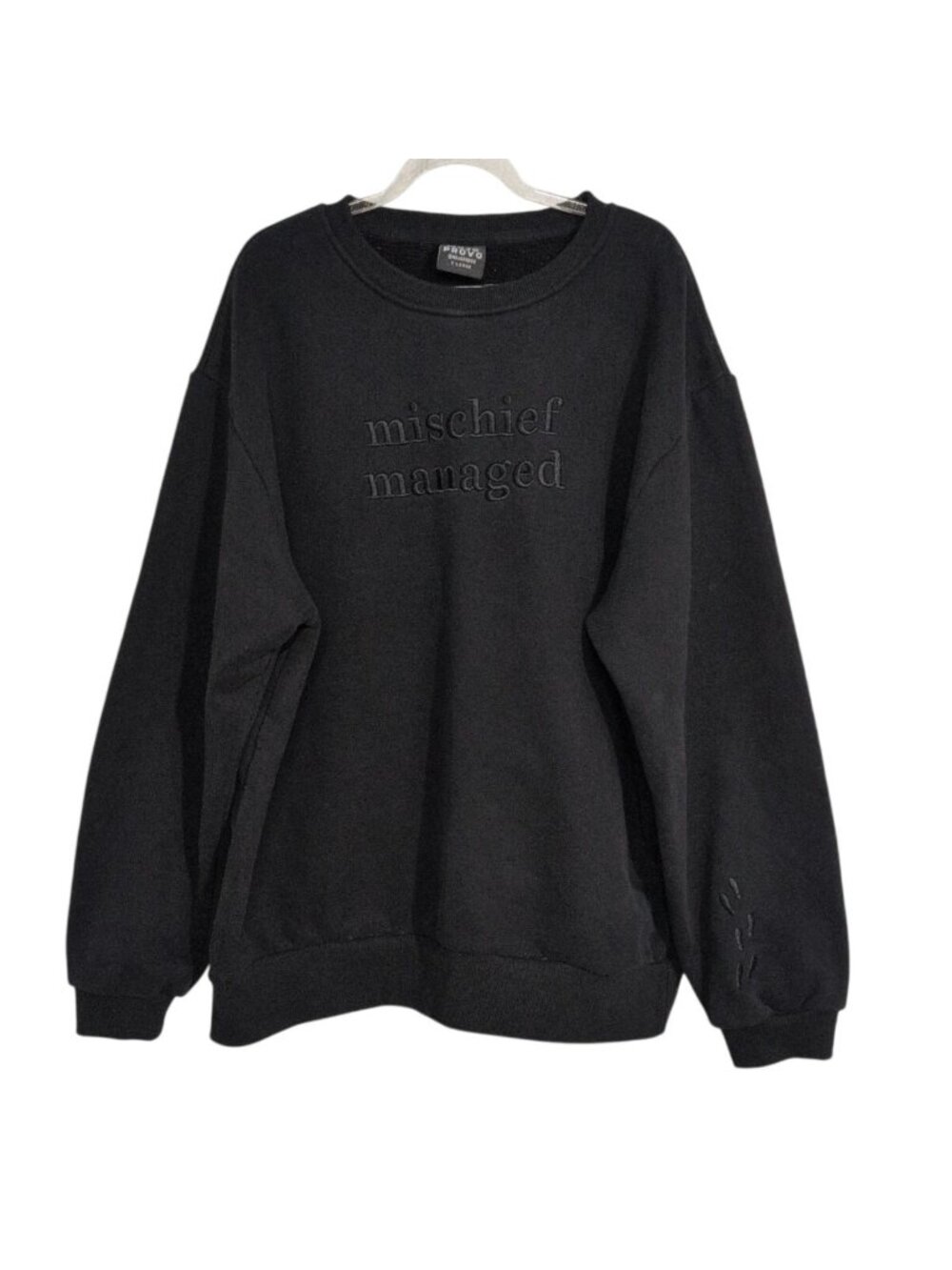 Mojo Provo Mischief Managed Embroidered Sweatshirt Womens Size XL Black